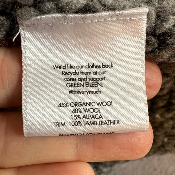 Eileen Fisher wool and Leather Moon High Collar Asymmetrical Jacket Size Large - Picture 10 of 12